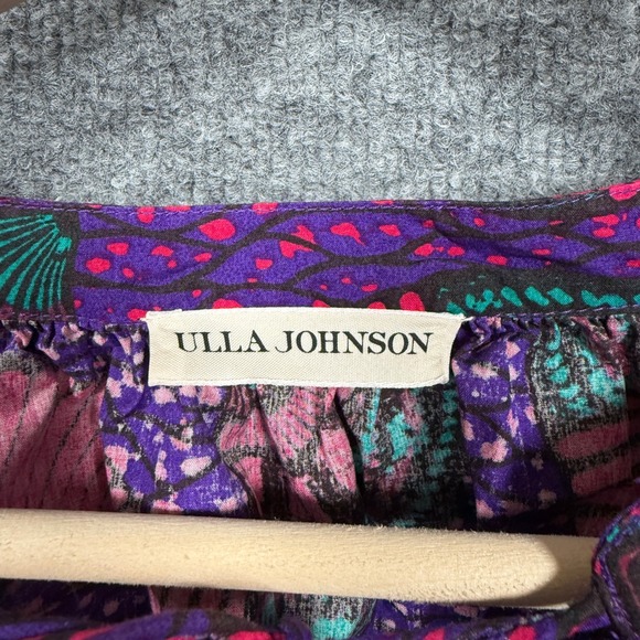 Ulla Johnson Sz 4 Top Blouse Purple Cotton Peasant Boho Flutter Sleeves Colorful - Picture 5 of 8